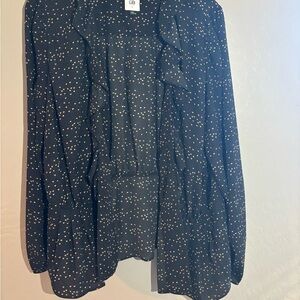 CAbi Black Blouse with Heart Pattern